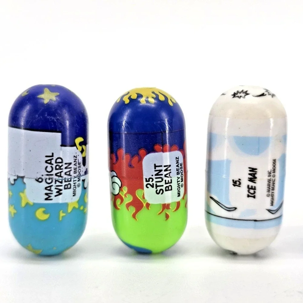 Lot of 10 Mighty Beanz Rare Marvel Heroes Loki Hawkeye Iceman X-Men Wizard Stunt